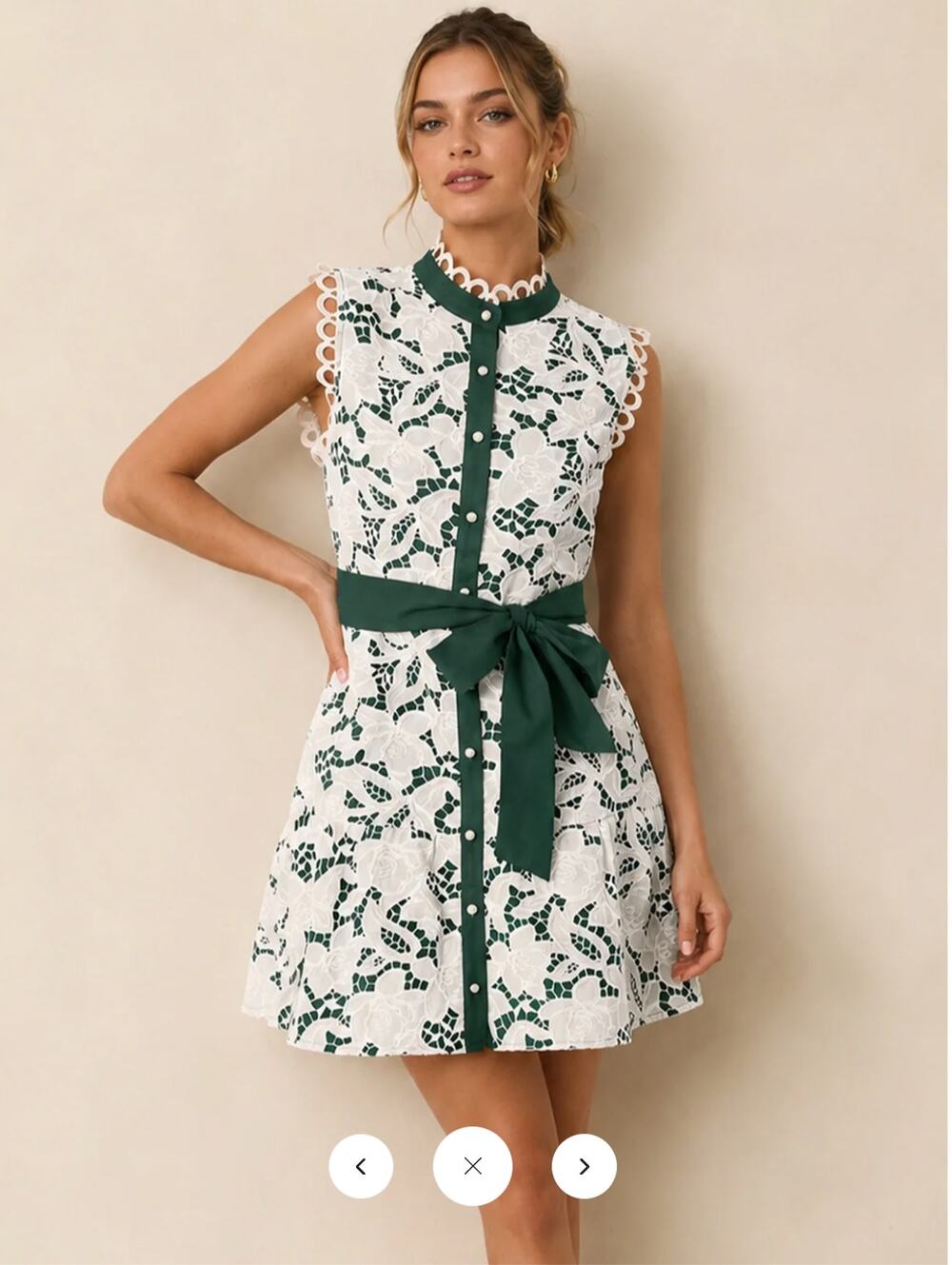 NWT Commense Lace Stand Collar Belted Sleeveless Mini Dress SZ L